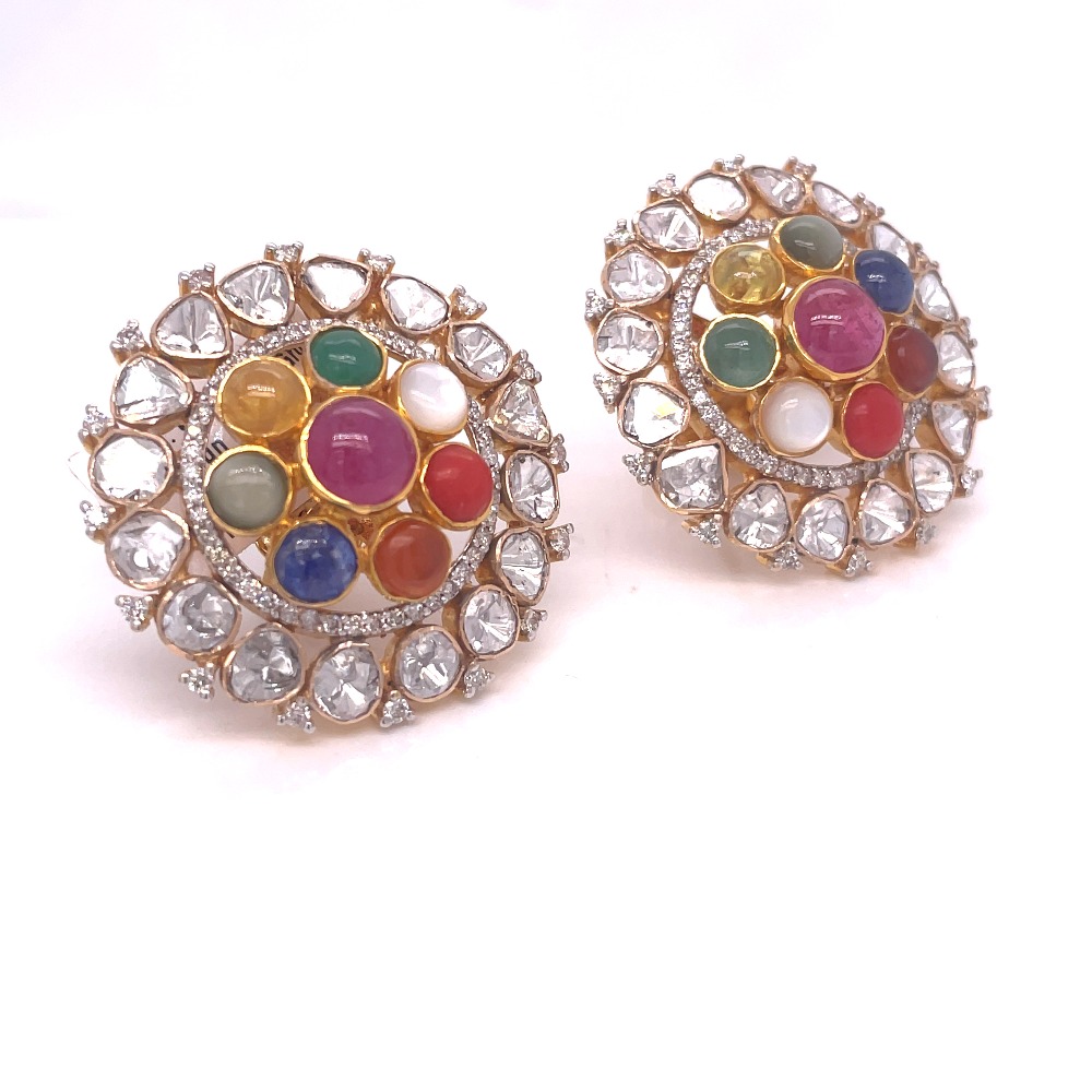 14KT POLKI DIAMOND EARRINGS INDIAN WEDDING STUDS