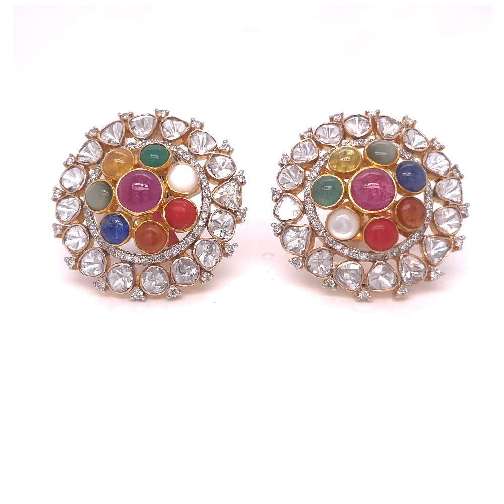 14KT POLKI DIAMOND EARRINGS INDIAN WEDDING STUDS