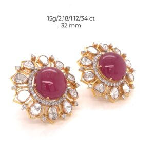 14k Polki Diamond Earrings, gold Polki diamond Studs