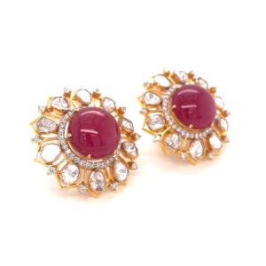 14k Polki Diamond Earrings, gold Polki diamond Studs
