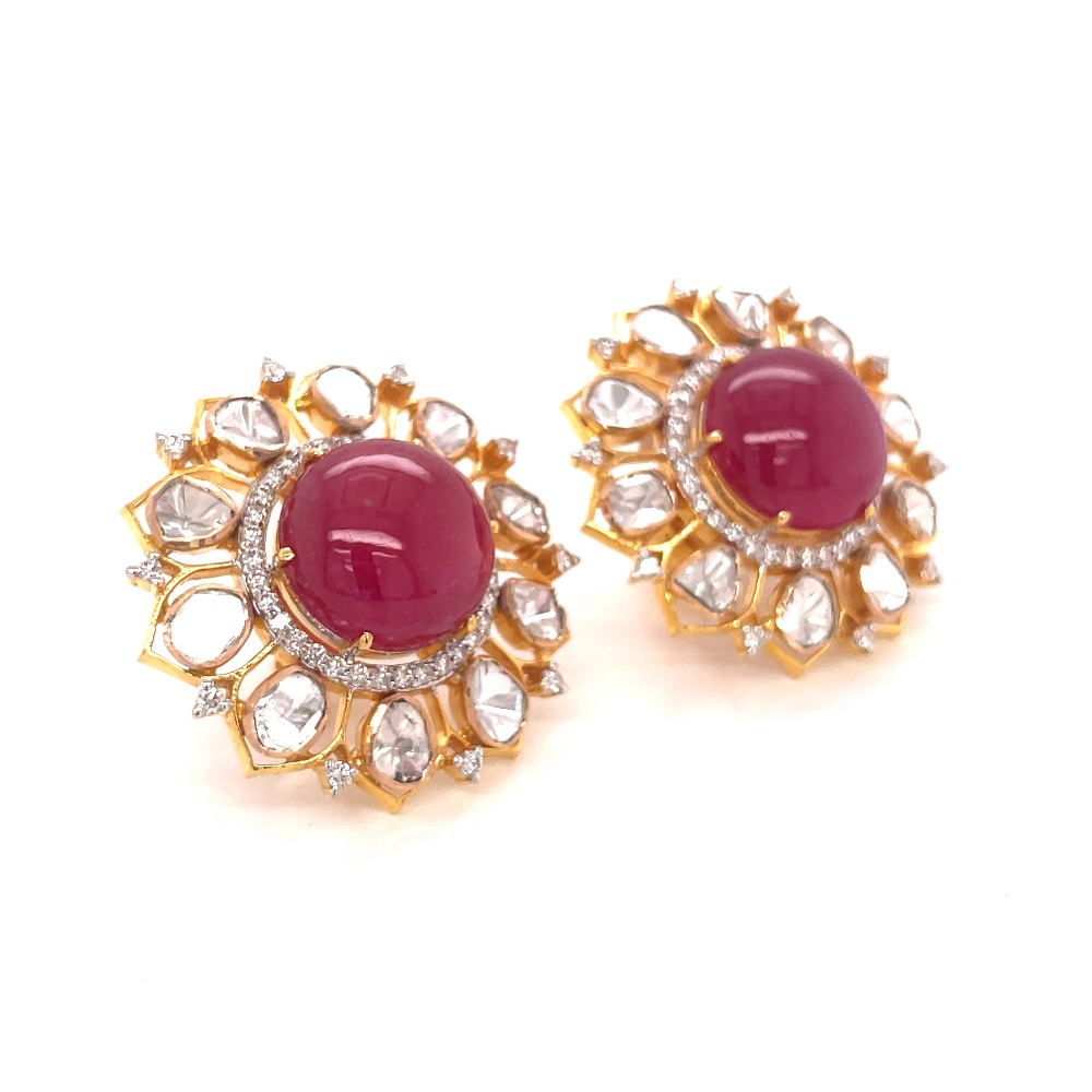 14k Polki Diamond Earrings, gold Polki diamond Studs
