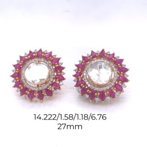 14k uncut diamond and ruby  earrings