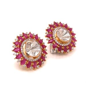 14k uncut diamond and ruby  earrings