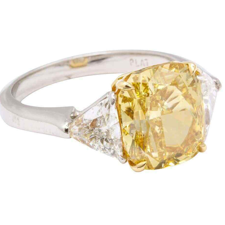GIA Certified 4 Carat Fancy Intense Yellow Diamond Ring