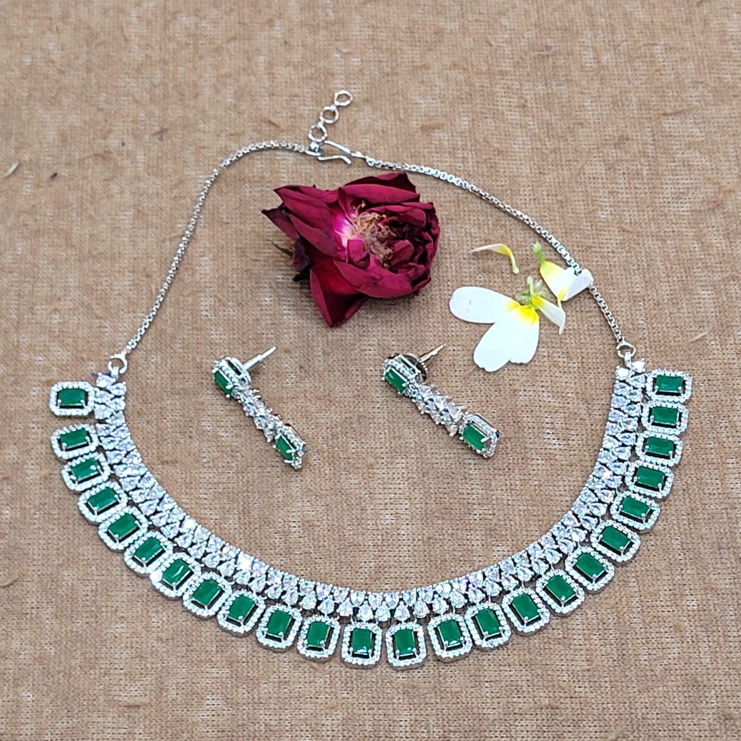 Green Stone Wedding Necklace Set
