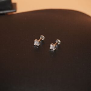 925 Silver Square Diamond Studs
