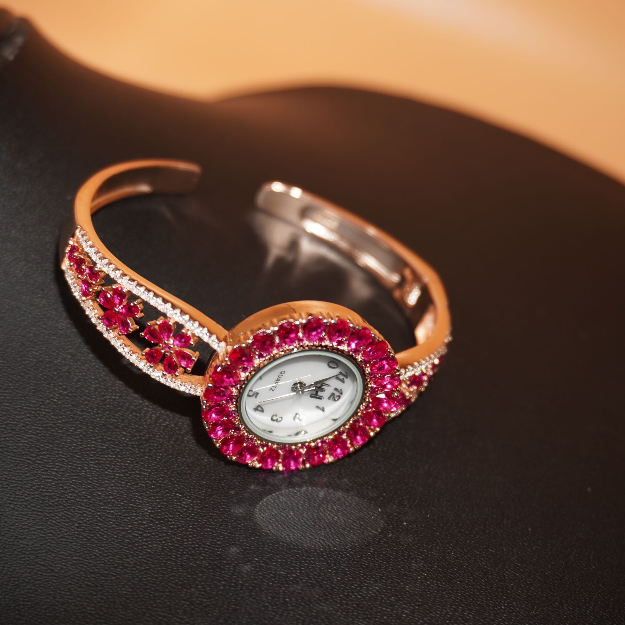 925 Silver Red Diamond Watch