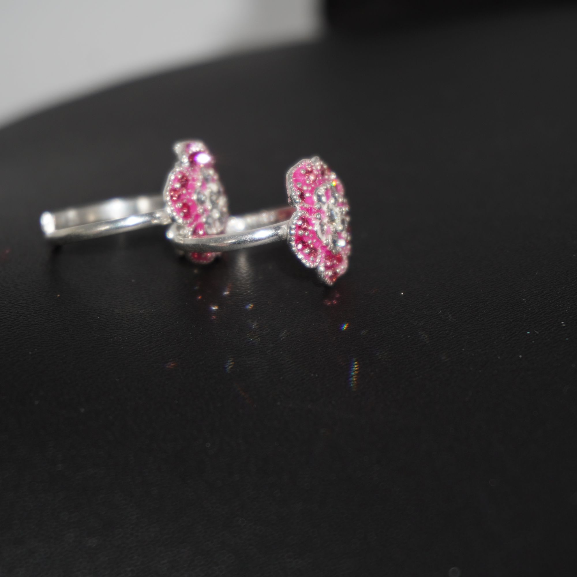 925 Silver Flower Design Pink Stone Bichiya