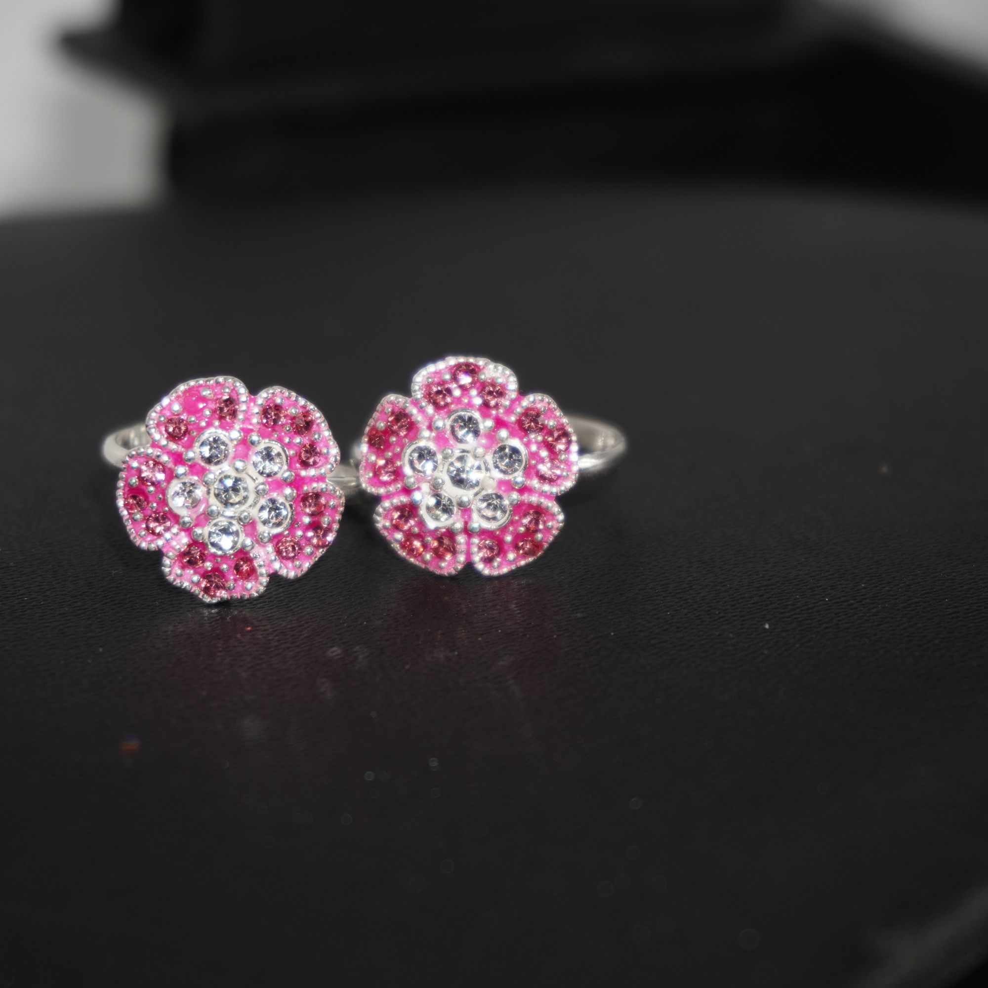 925 Silver Flower Design Pink Stone Bichiya