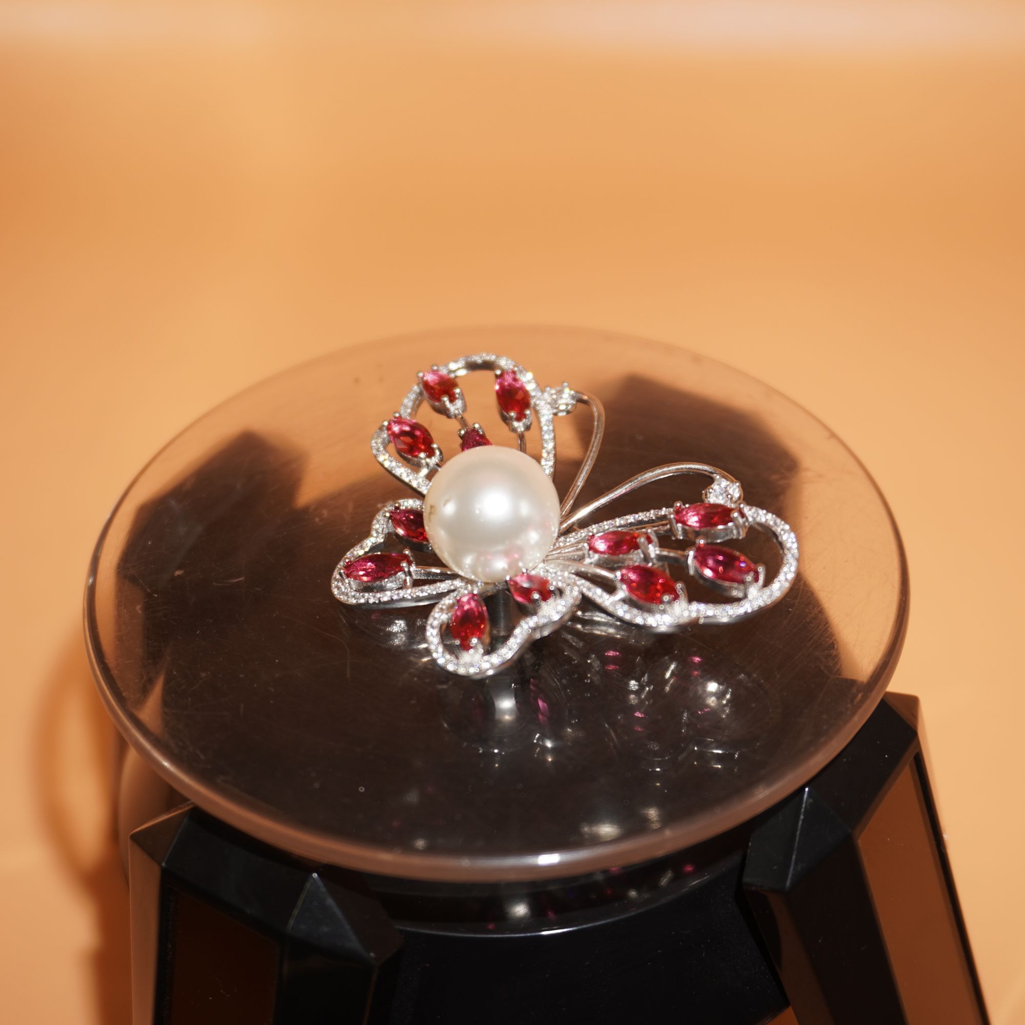 Silver Butterfly Design Diamond Pin
