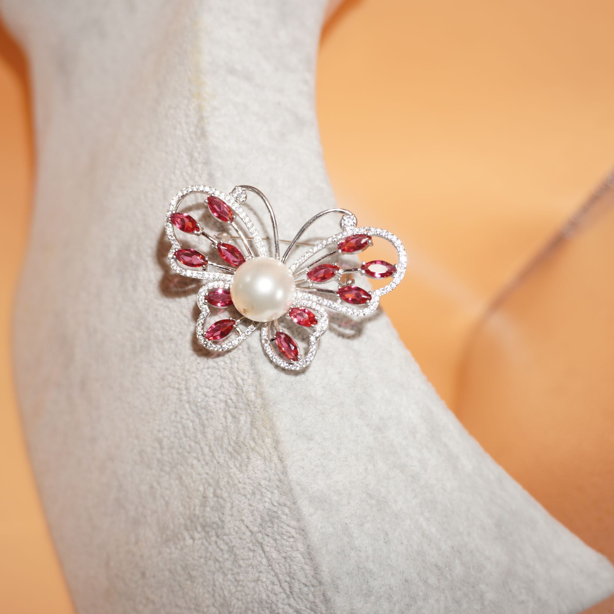 Silver Butterfly Design Diamond Pin
