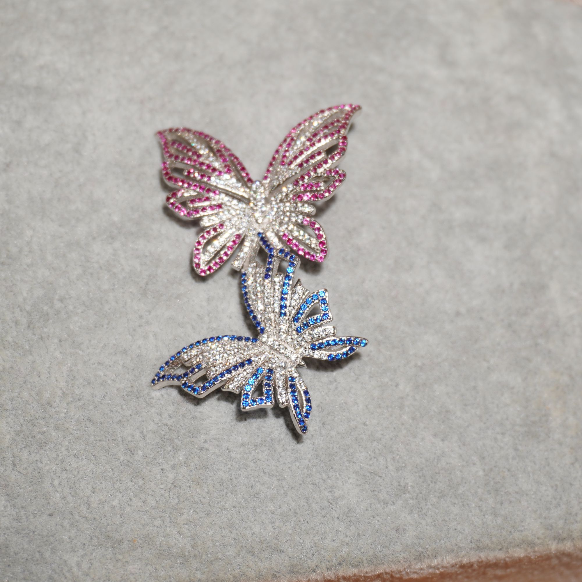 Silver Double Butterfly Diamond Pin