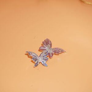 Silver Double Butterfly Diamond Pin