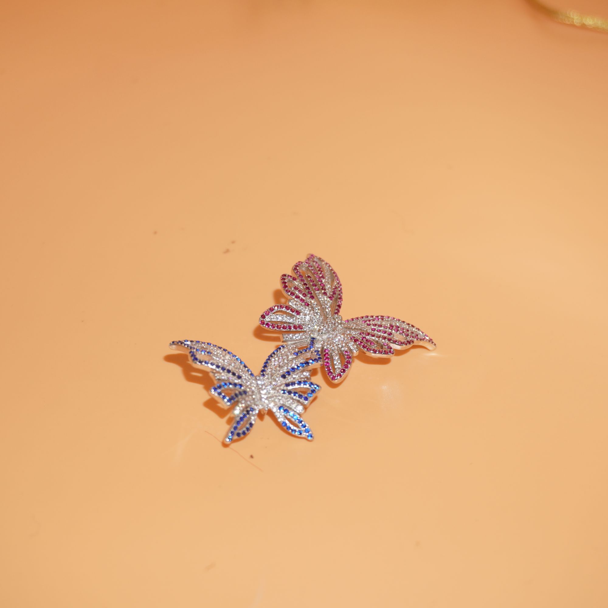 Silver Double Butterfly Diamond Pin