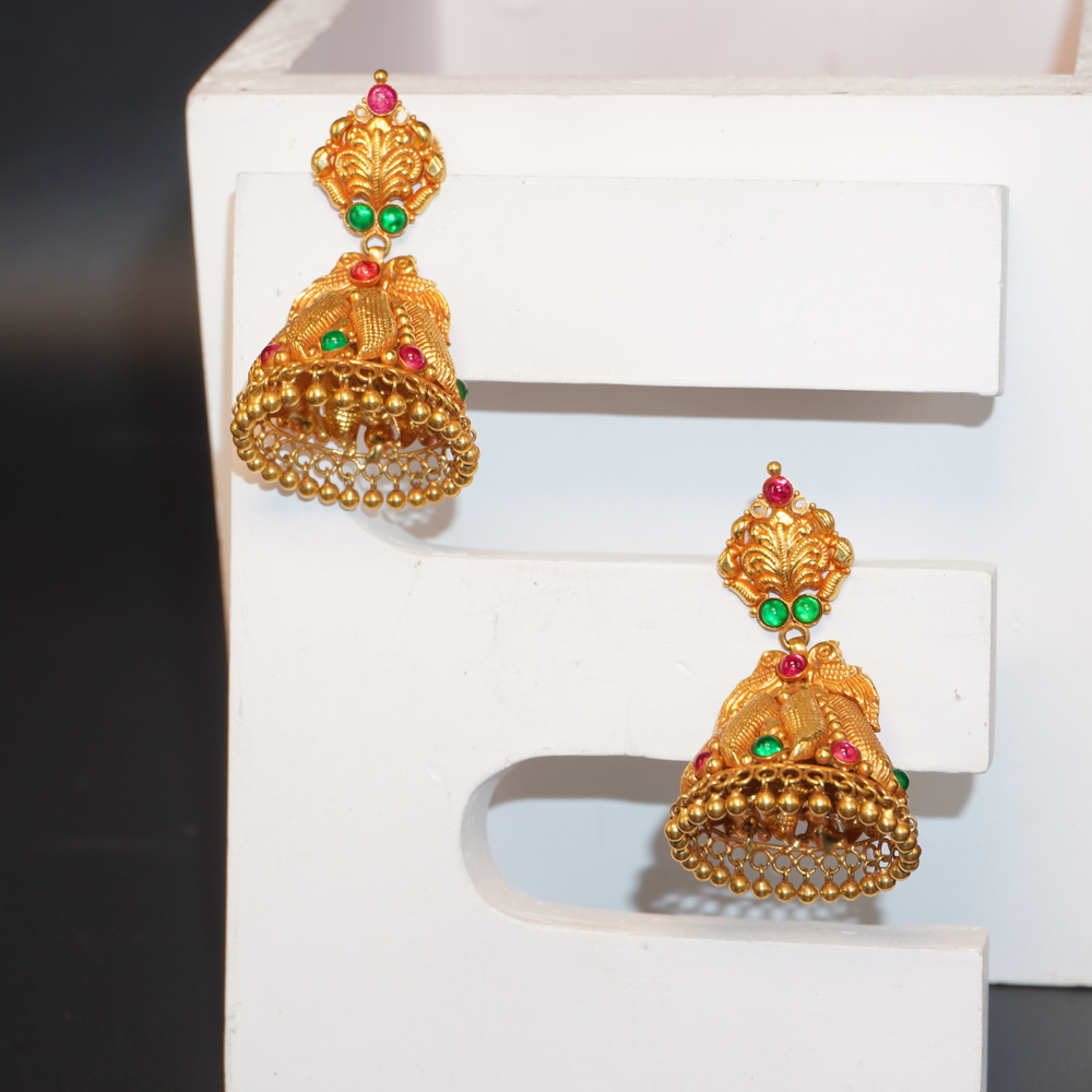 916 Gold Designer Jhumkha Earring