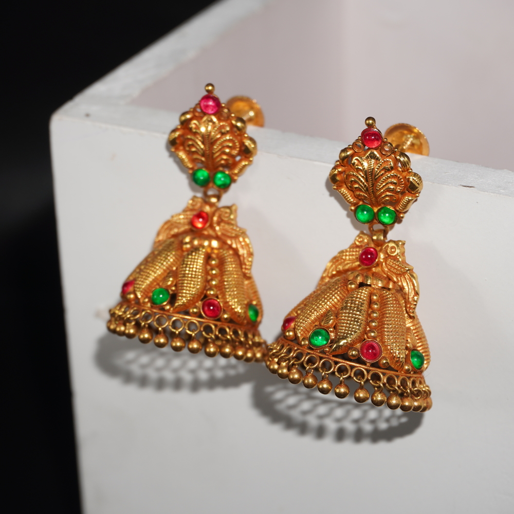916 Gold Designer Jhumkha Earring