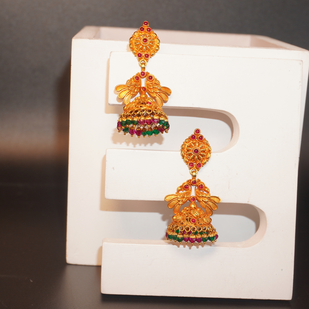 916 Gold Antique Jhumkha Earring