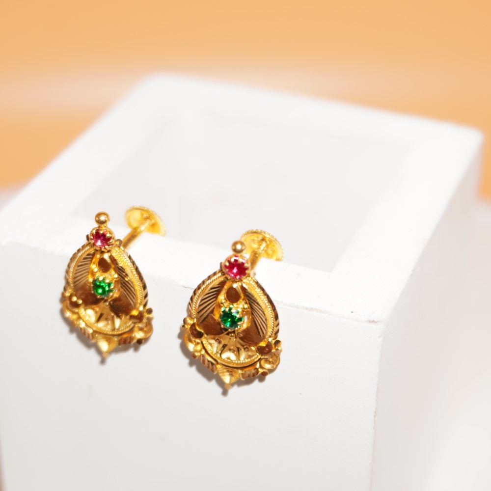 916 Gold Unique Earrings 10R896 - Image 3