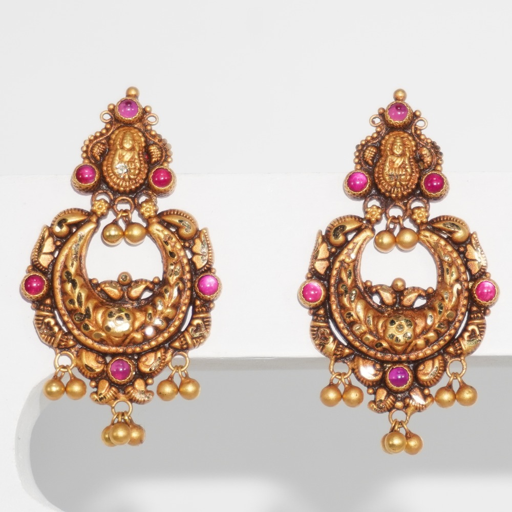 22kt gold black polish temple chand bali for ladies
