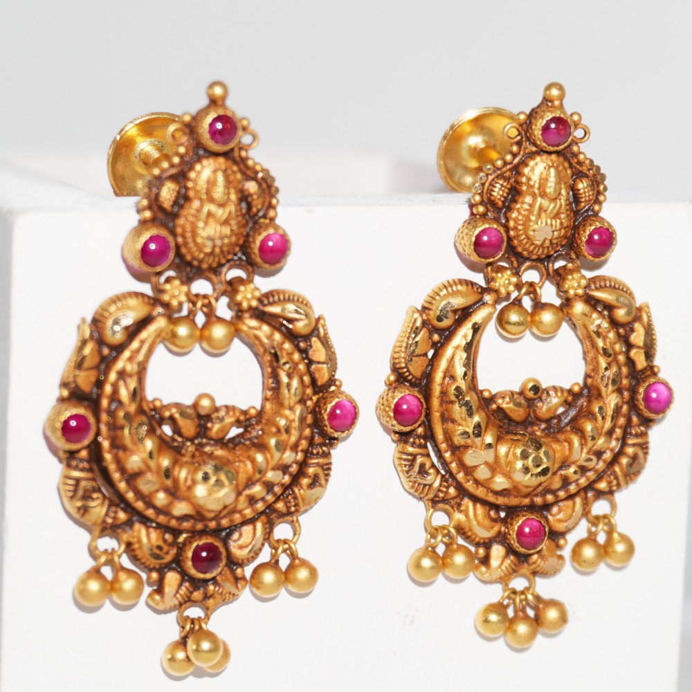 22kt gold black polish temple chand bali for ladies