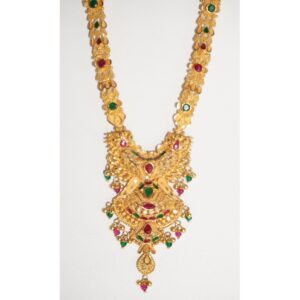 916 gold  pink and green stone long necklace for women
