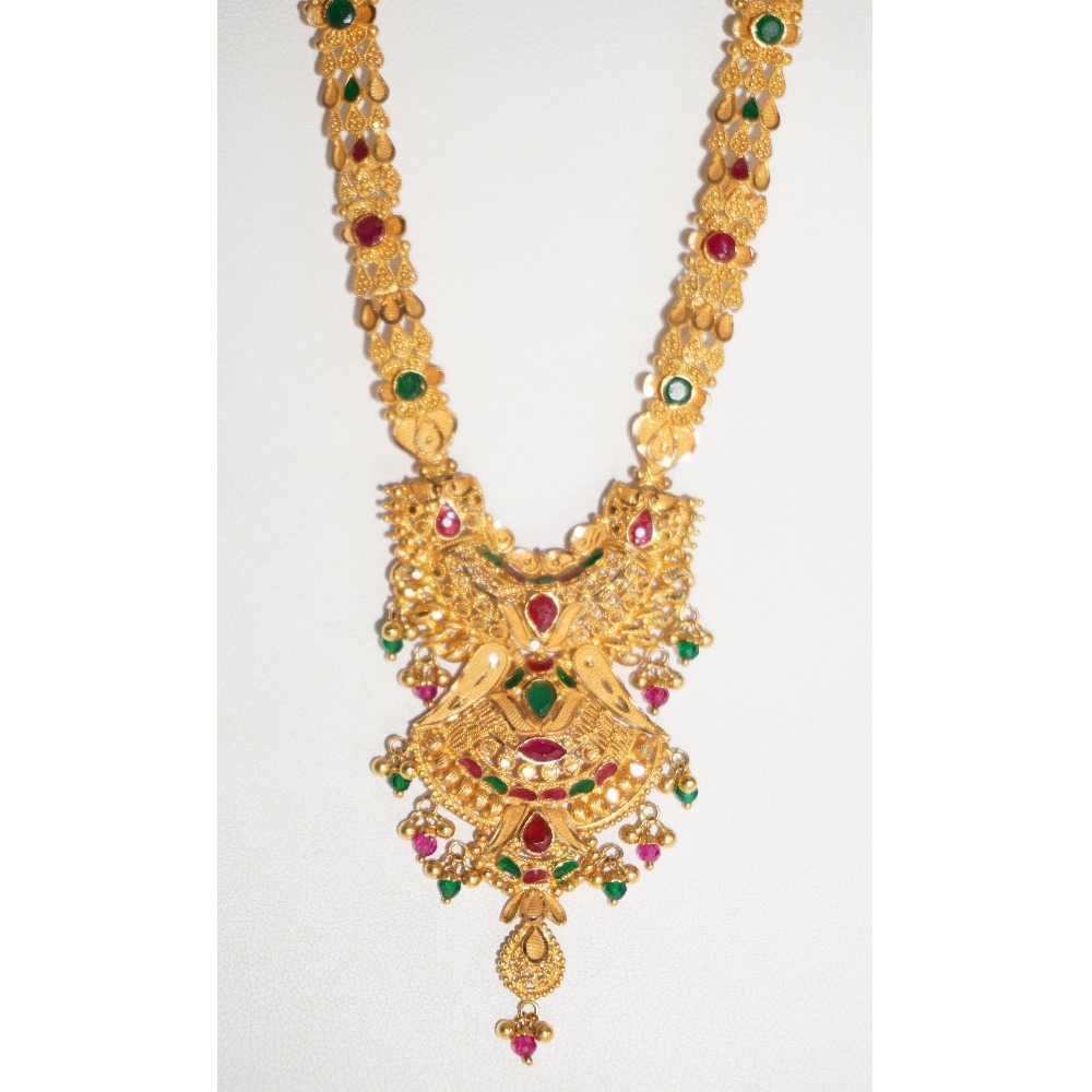 916 gold  pink and green stone long necklace for women