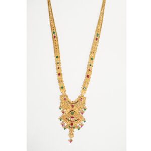 916 gold  pink and green stone long necklace for women