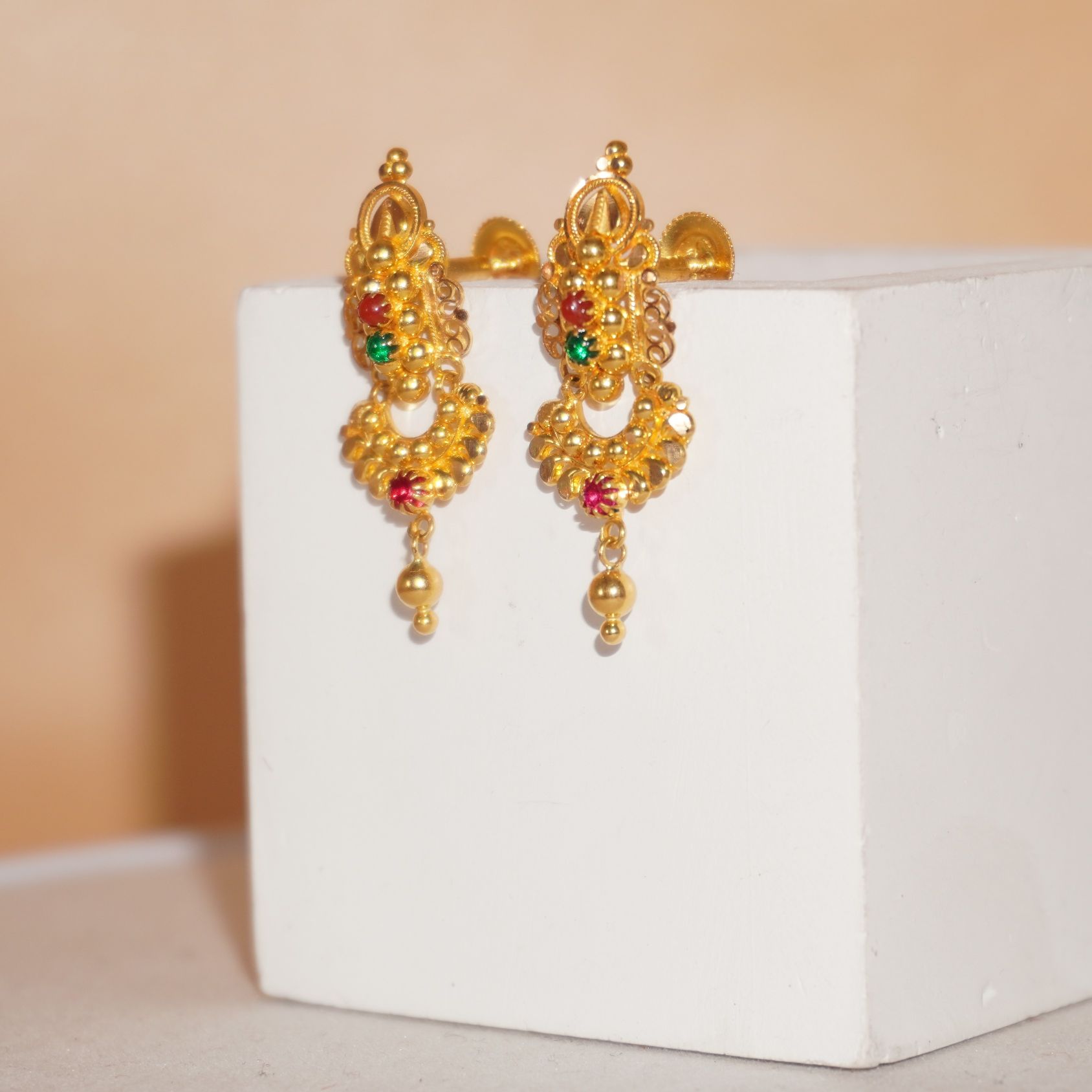 22k Gold Delicate Plain Earrings 354R160 - Image 2