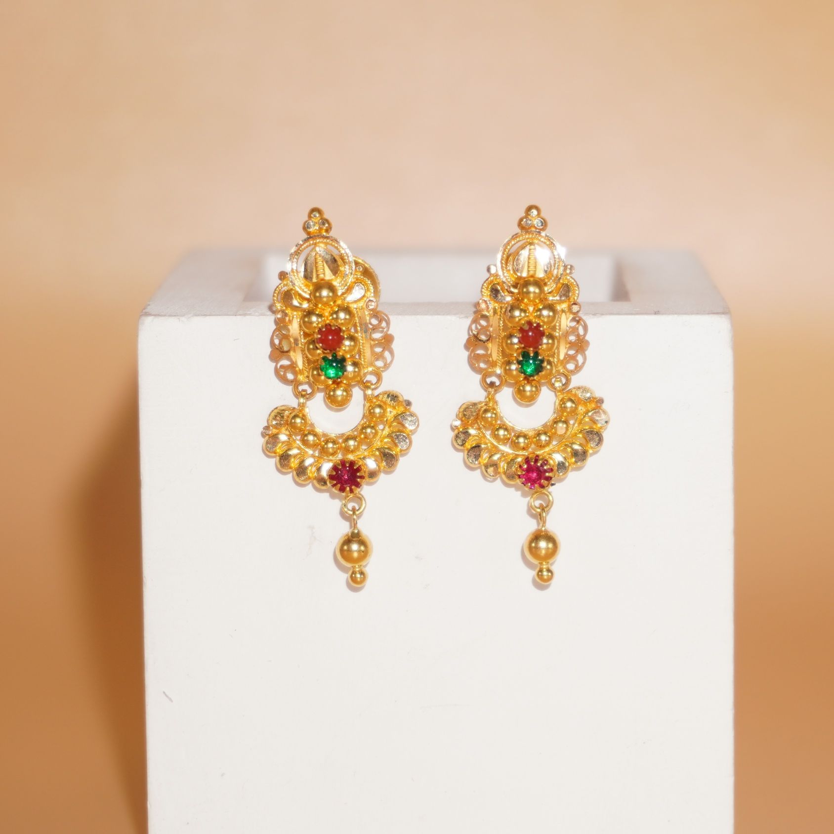 22k Gold Delicate Plain Earrings 354R160