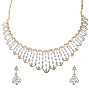 Glittering Cluster Bazel Prong Set Wave Diamond Necklace Set  DNC11