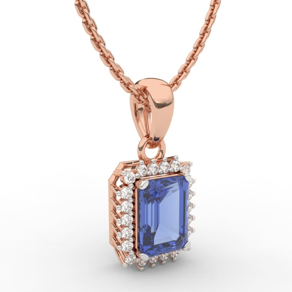 Shapphire Emerald Lab Grown Diamond Halo Necklace