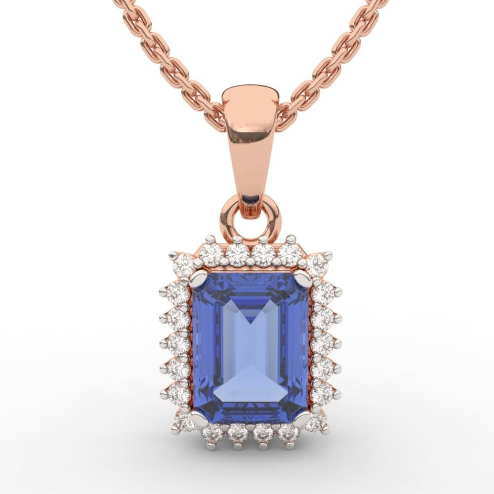 Shapphire Emerald Lab Grown Diamond Halo Necklace
