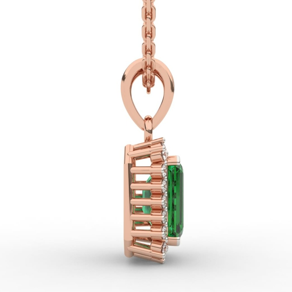 Green Emnerald Lab Grown Diamond Halo Necklace
