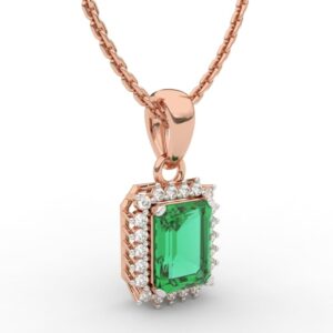 Green Emnerald Lab Grown Diamond Halo Necklace