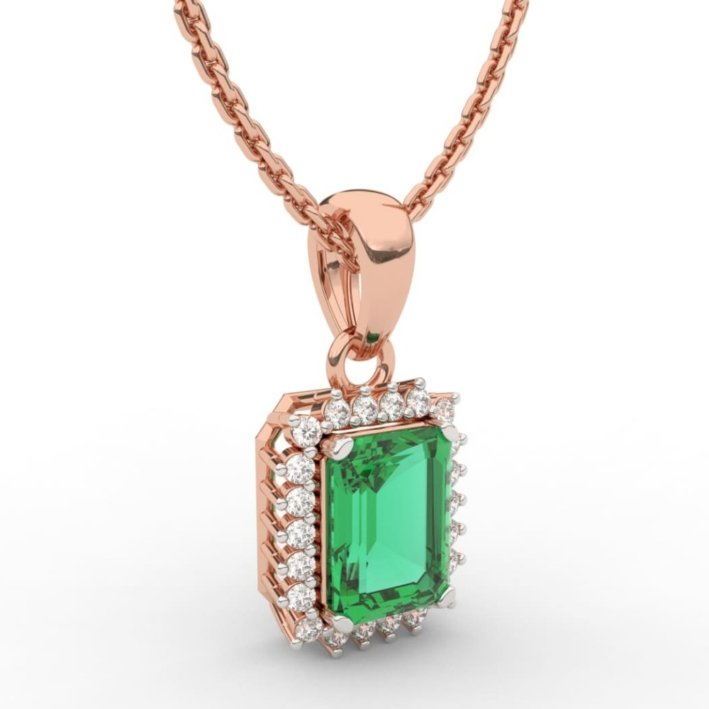 Green Emnerald Lab Grown Diamond Halo Necklace