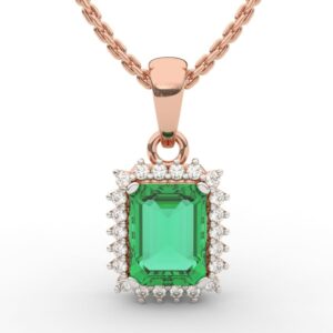 Green Emnerald Lab Grown Diamond Halo Necklace