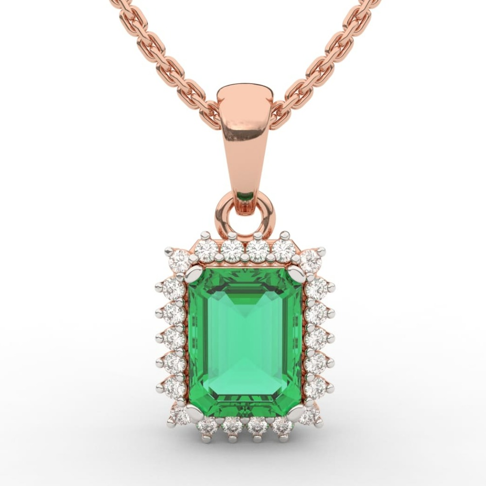 Green Emnerald Lab Grown Diamond Halo Necklace