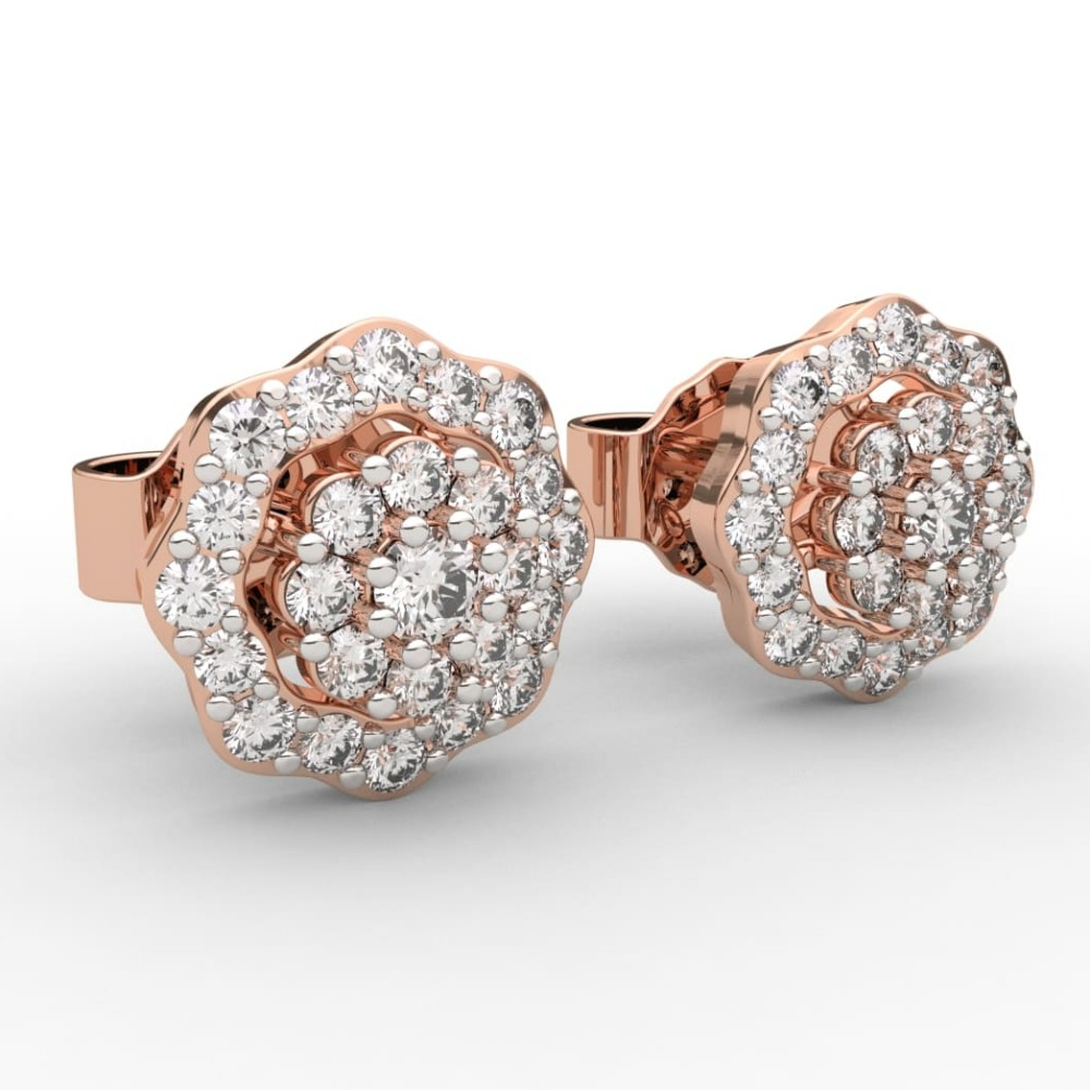 Art Deco Floral Style Stud Diamond Earrings
