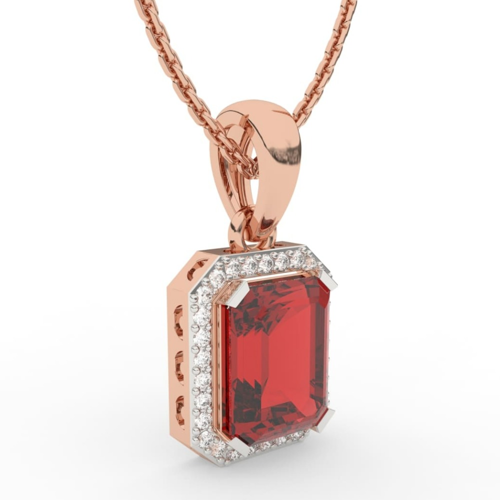 Ruby Halo Emerald Diamond Pendant