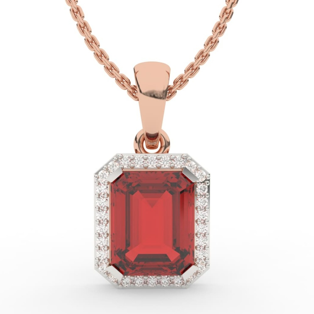 Ruby Halo Emerald Diamond Pendant
