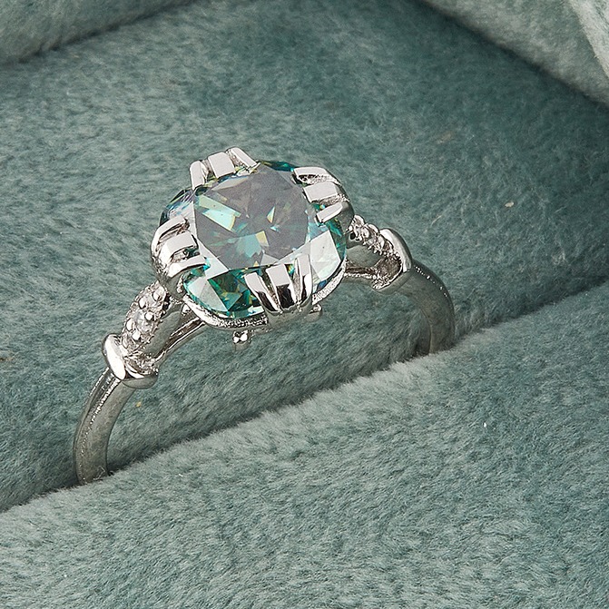 2.60ct blue cushion cut moissanite ring for girls