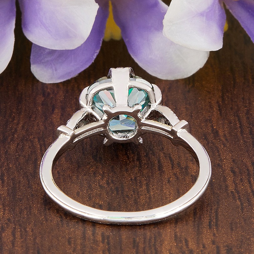 2.60ct blue cushion cut moissanite ring for girls