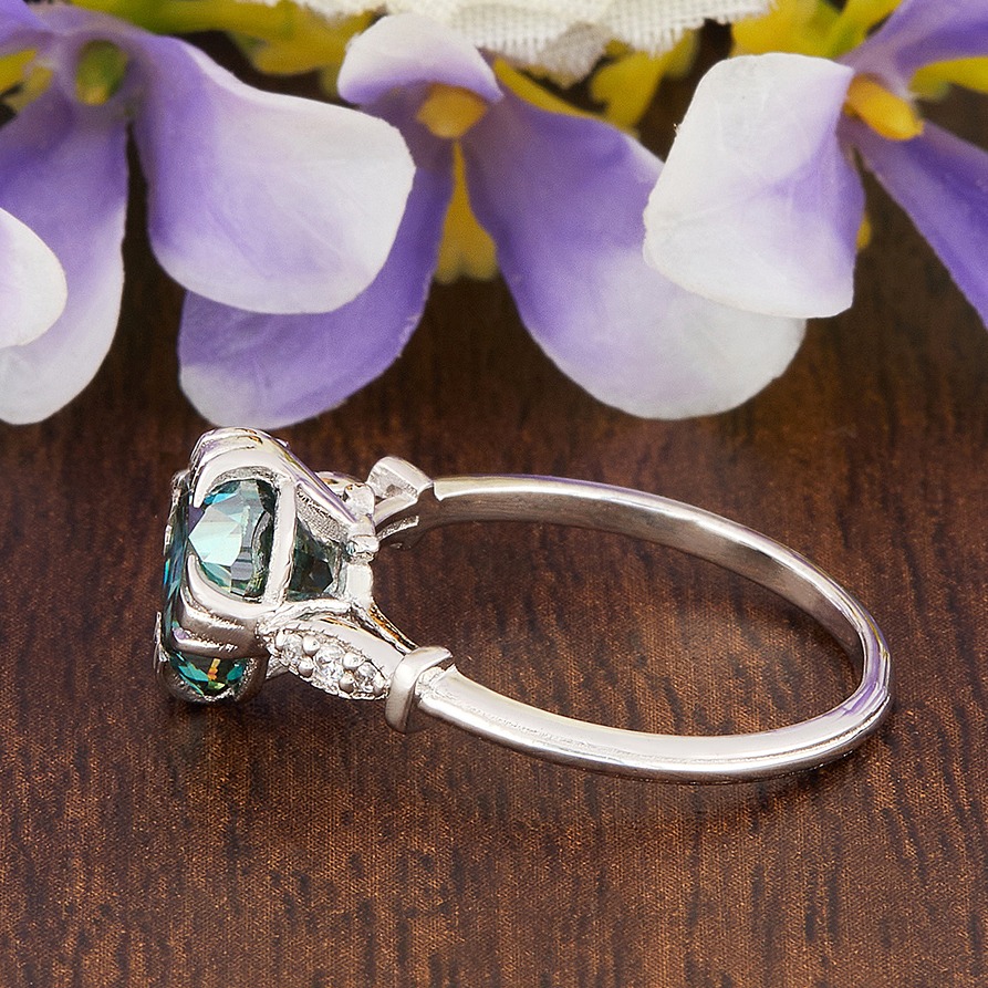 2.60ct blue cushion cut moissanite ring for girls