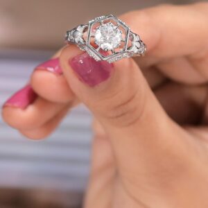 1.205ct Round Moissanite Silver Ring for Gift