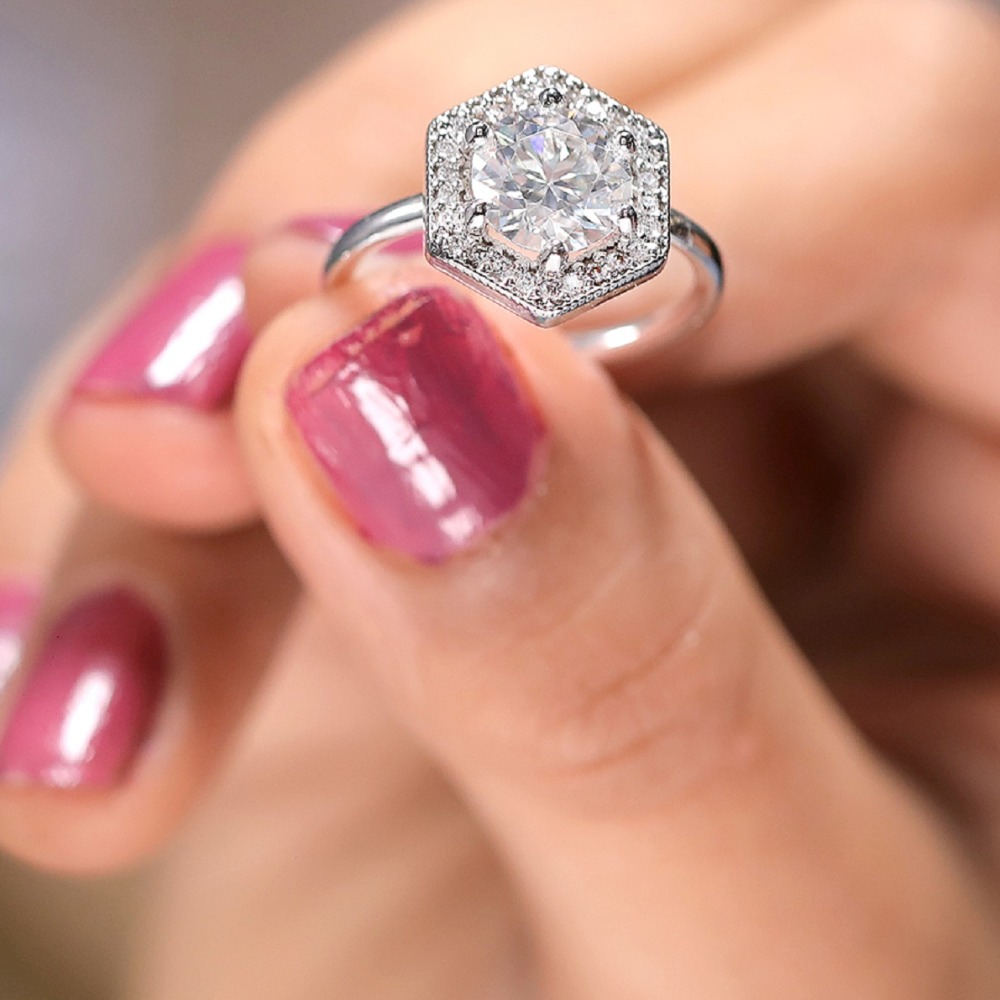 1.76ct Round Moissanite Ring in hexagonal Shape
