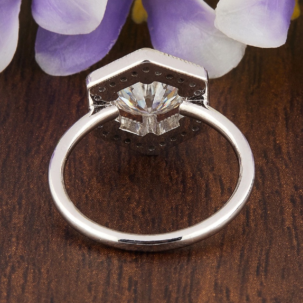 1.76ct Round Moissanite Ring in hexagonal Shape