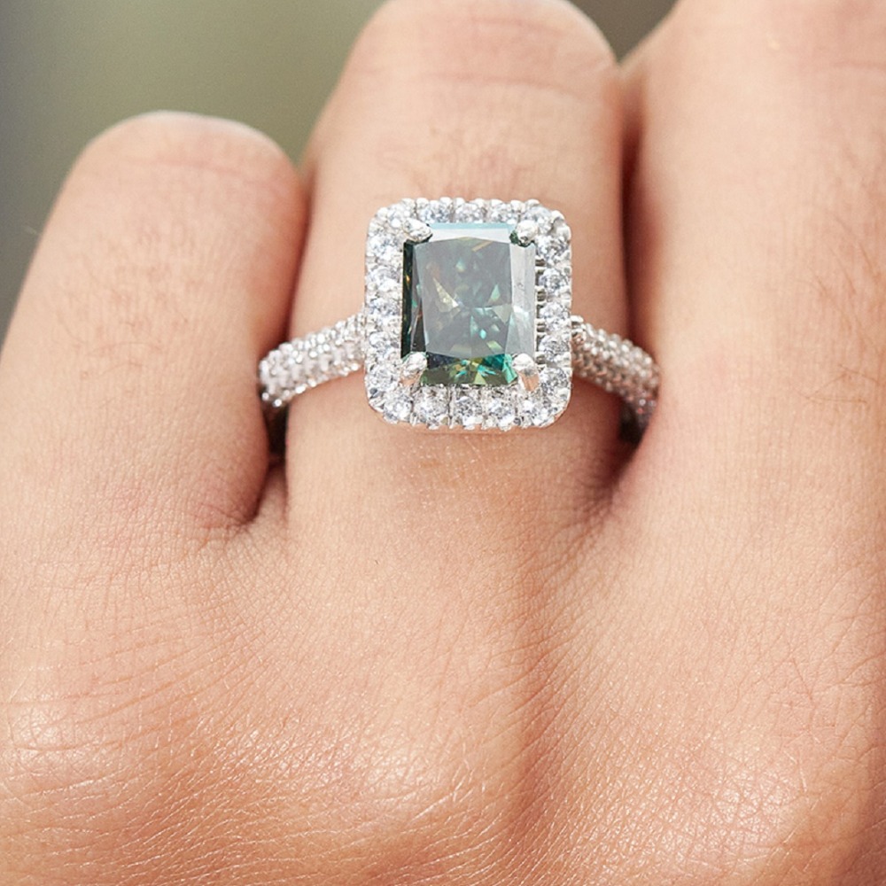 2.38ct blue radiant moissanite vintage ring for women's