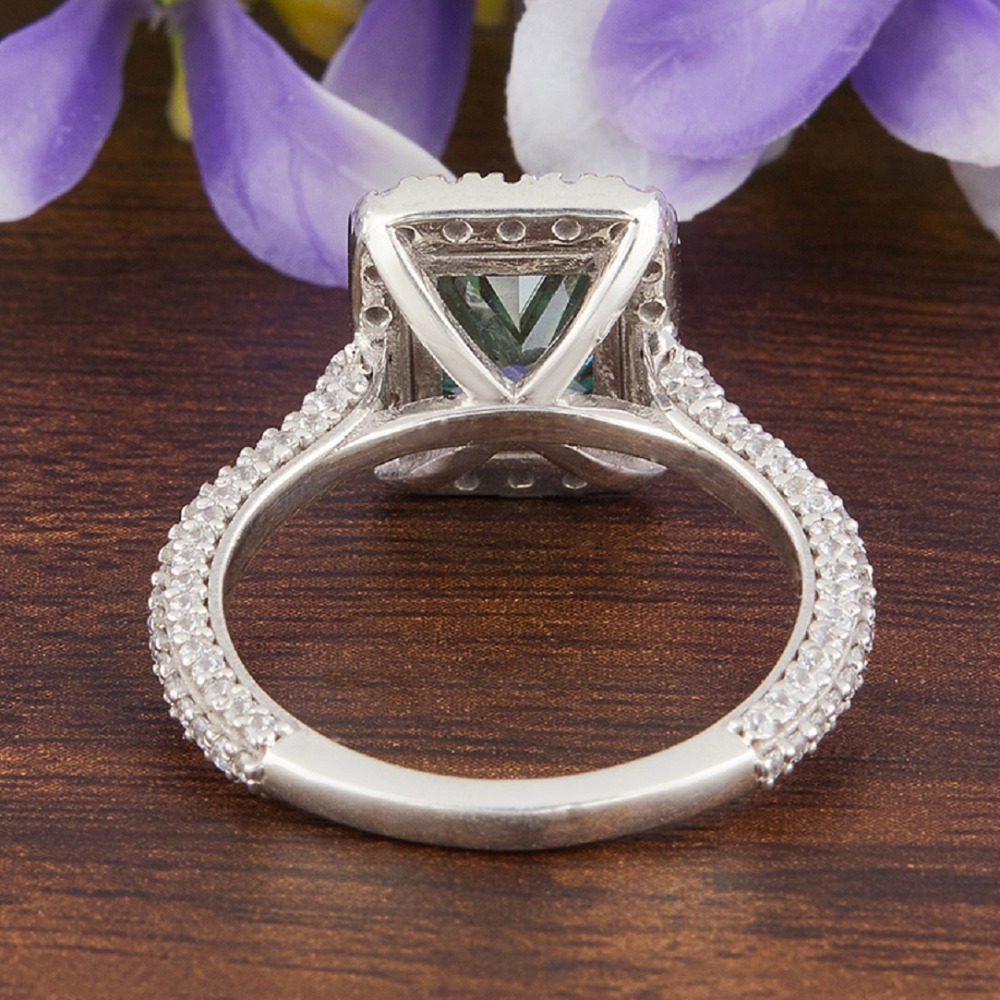 2.38ct blue radiant moissanite vintage ring for women's
