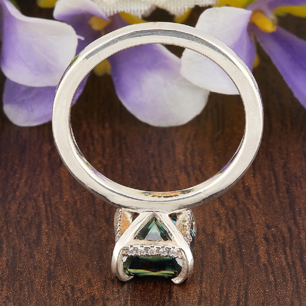 3.39ct Blue Radiant Cut Moissanite Diamond Ring