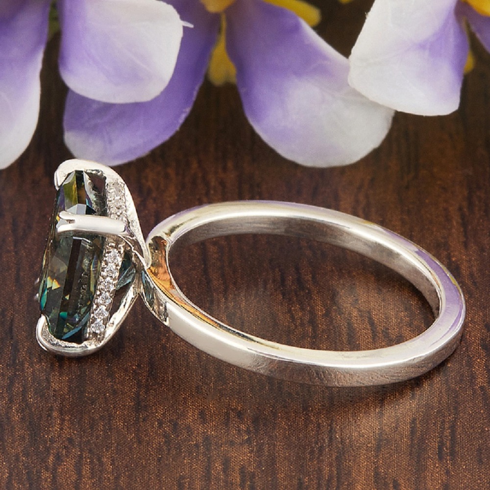 3.39ct Blue Radiant Cut Moissanite Diamond Ring